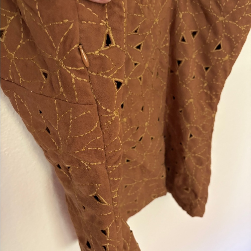 Brown Eyelet Lace-Up Suede-Look Spaghetti Strap Camisole - Picture 5 of 15